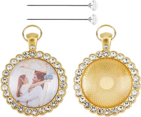 2 Pcs Bouquet Photo Charm Memorial Picture - Persoonlijke Oval Charm voor Wedding Bouquet - Herinneringsfoto Frame - Bruidsboeket Decoraties - DIY Bloem Versieringen - Goud