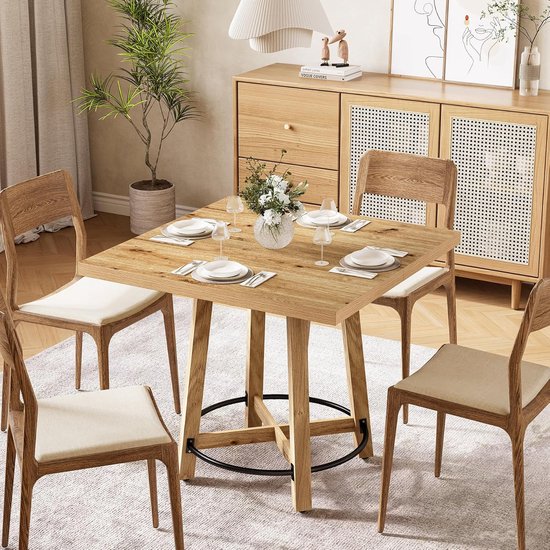 Vierkante Eettafel 80 Cm Voor 4 Personen, Rustieke Houten Keukentafel Met Stevige Basis Ideaal Voor Kleine Ruimtes