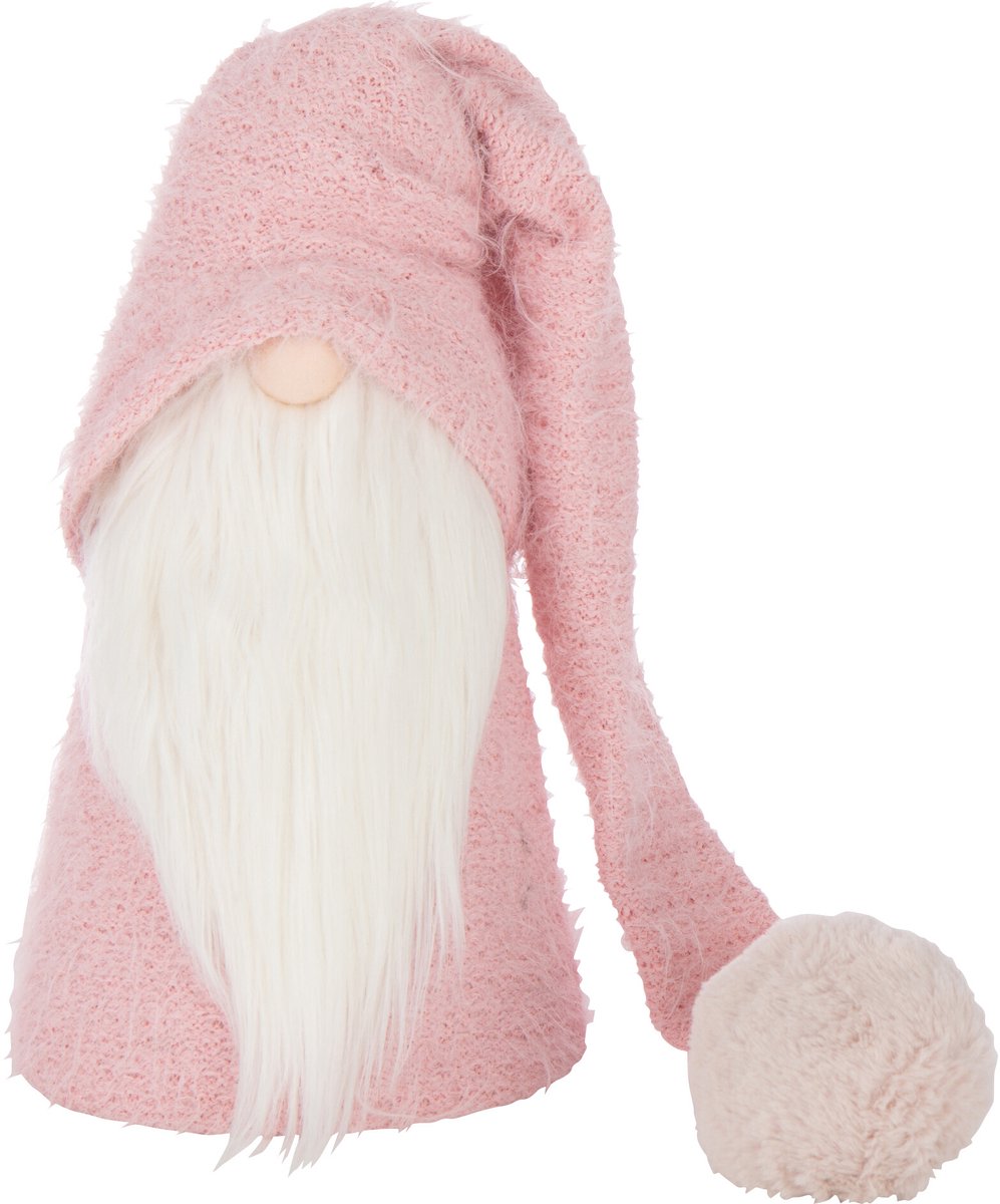 Kerstman figuur van polyresin in roze en wit - klein formaat.