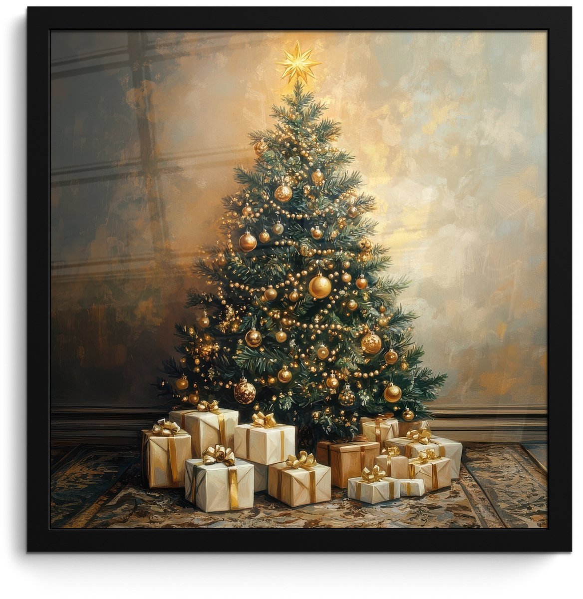 FrameYourWall Poster in lijst - Fotolijst 40x40 cm - Posters - Kerstboom - Cadeaus - Goud - Posterlijst zwart - Decoratie - Wanddecoratie woonkamer - Muurdecoratie slaapkamer - Kerstversiering - Kerstdecoratie voor binnen - Kerstmis