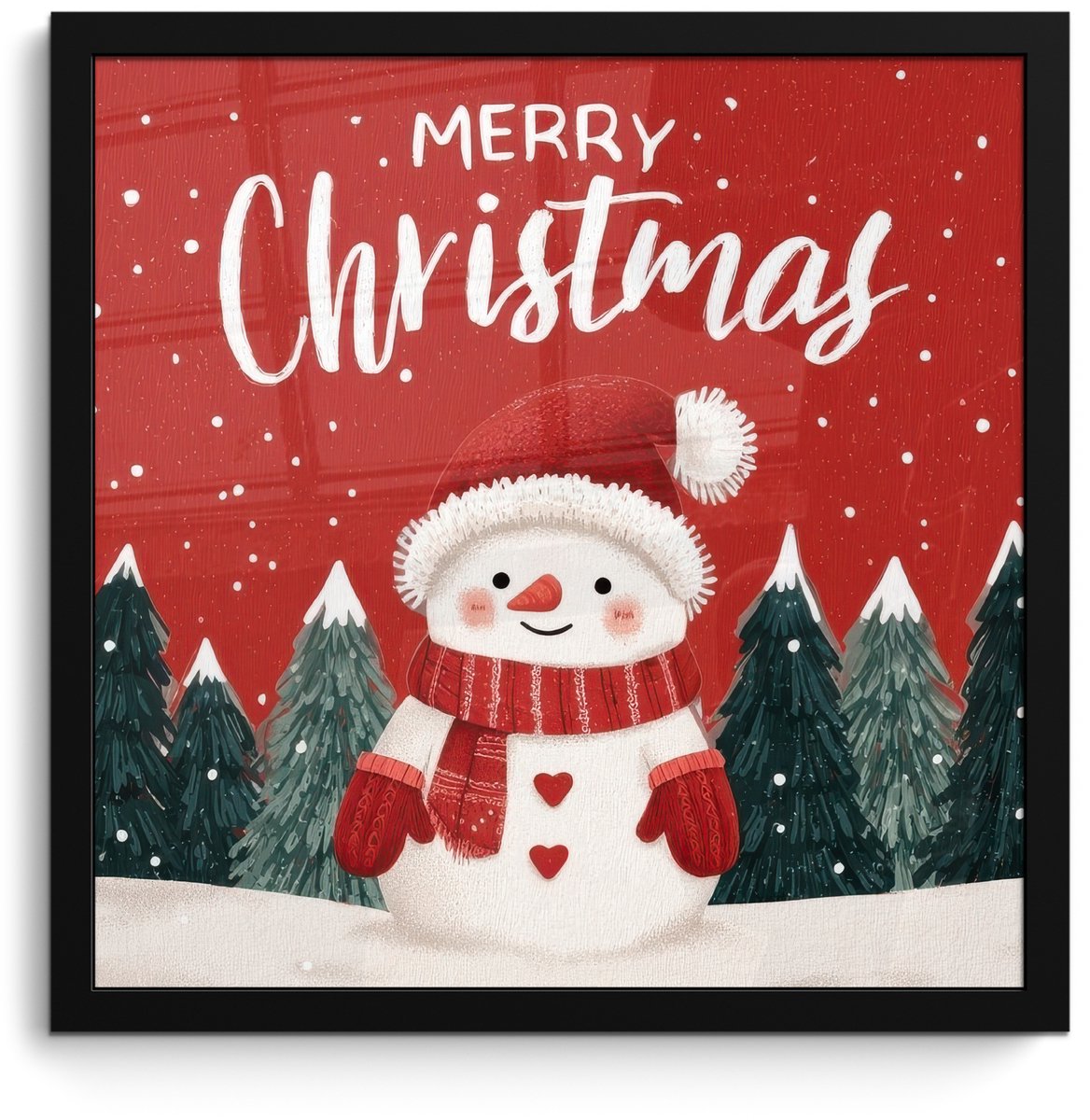 FrameYourWall Poster in lijst - Fotolijst 40x40 cm - Posters - Kerstgroet - Sneeuw - Rood - Posterlijst zwart - Decoratie - Wanddecoratie woonkamer - Muurdecoratie slaapkamer - Kerstversiering - Kerstdecoratie voor binnen - Kerstmis