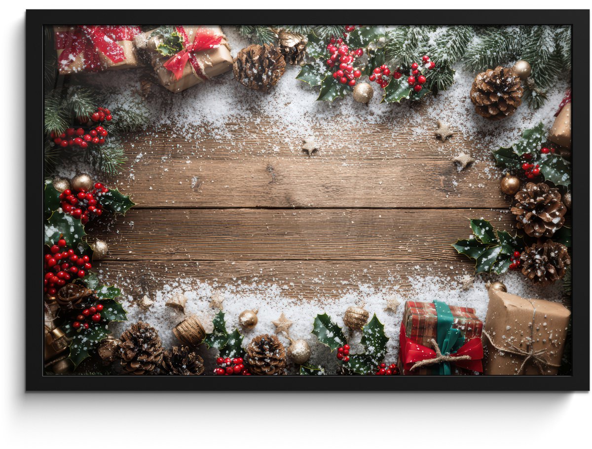 FrameYourWall Poster in lijst - Fotolijst 60x40 cm - Posters - Kerstdecoratie - Geschenken - Hout - Veelkleurig - Posterlijst zwart - Decoratie - Wanddecoratie woonkamer - Muurdecoratie slaapkamer - Kerstversiering - Kerstdecoratie voor binnen - Kerstmis