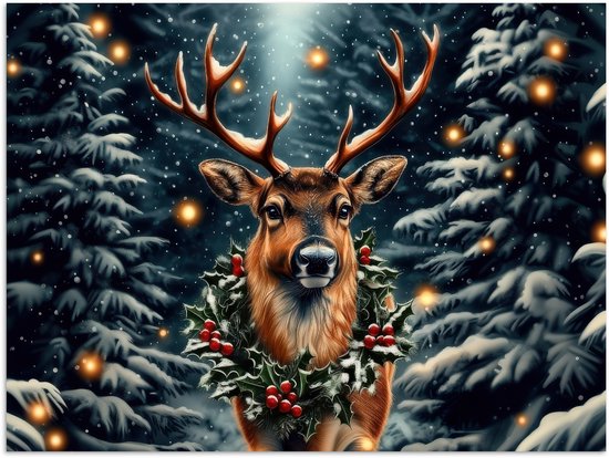 Poster 120x90 cm - Kerst - Magie - Bos - Kleurrijk - Posters - Kamer decoratie - Wanddecoratie woonkamer - Muurdecoratie slaapkamer - Kerstversiering - Kerstdecoratie voor binnen - Kerstmis