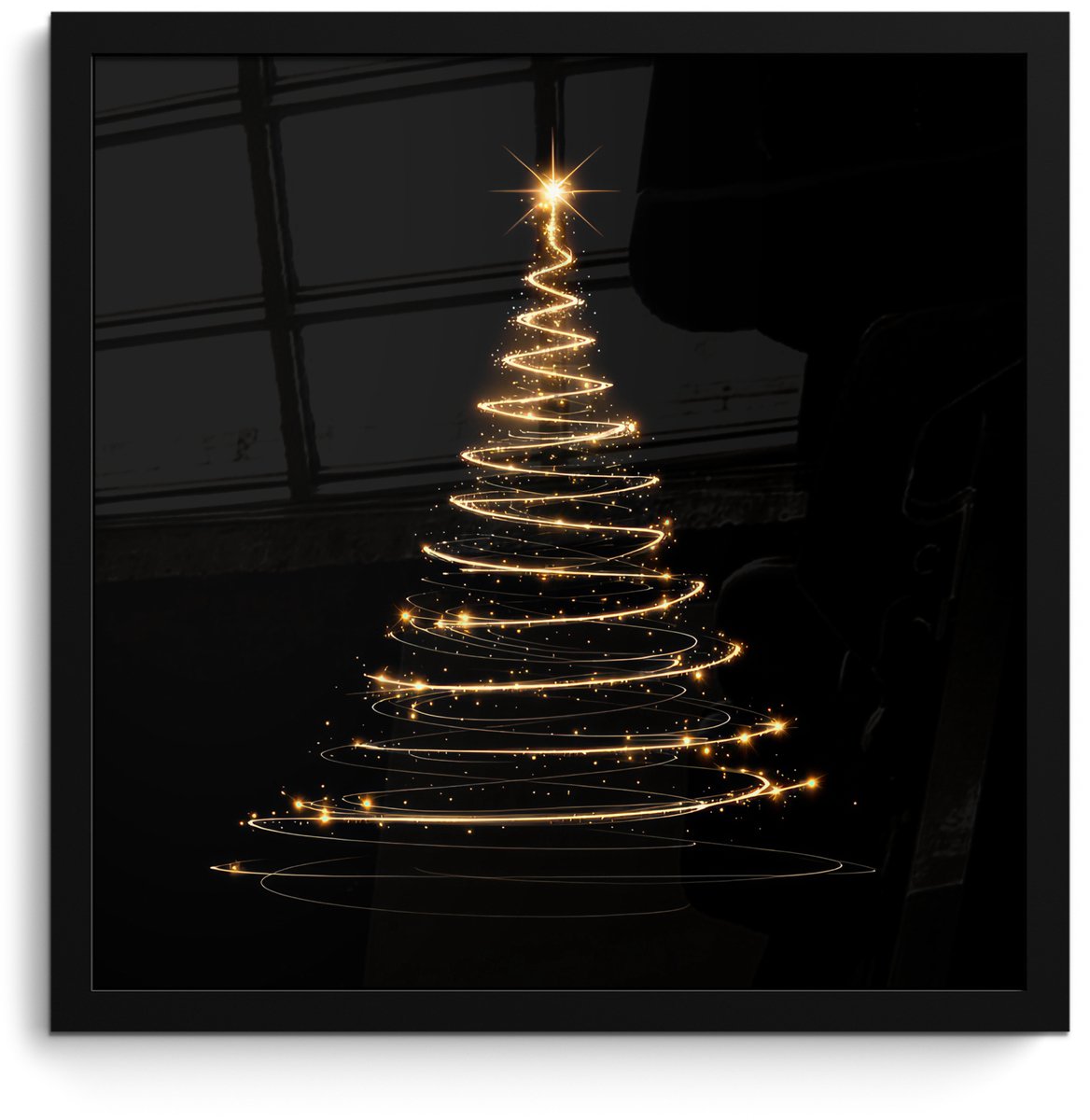 FrameYourWall Poster in lijst - Fotolijst 40x40 cm - Posters - Magisch - Kerstboom - Lichtspiralen - Zwart - Posterlijst zwart - Decoratie - Wanddecoratie woonkamer - Muurdecoratie slaapkamer - Kerstversiering - Kerstdecoratie voor binnen - Kerstmis