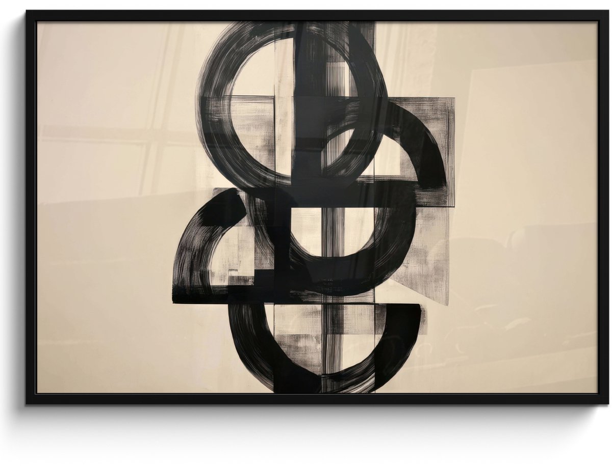 FrameYourWall Poster in lijst - Fotolijst 120x80 cm - Posters - Cirkels - Lijnen - Vormen - Zwart - Posterlijst zwart - Decoratie - Wanddecoratie woonkamer - Muurdecoratie slaapkamer