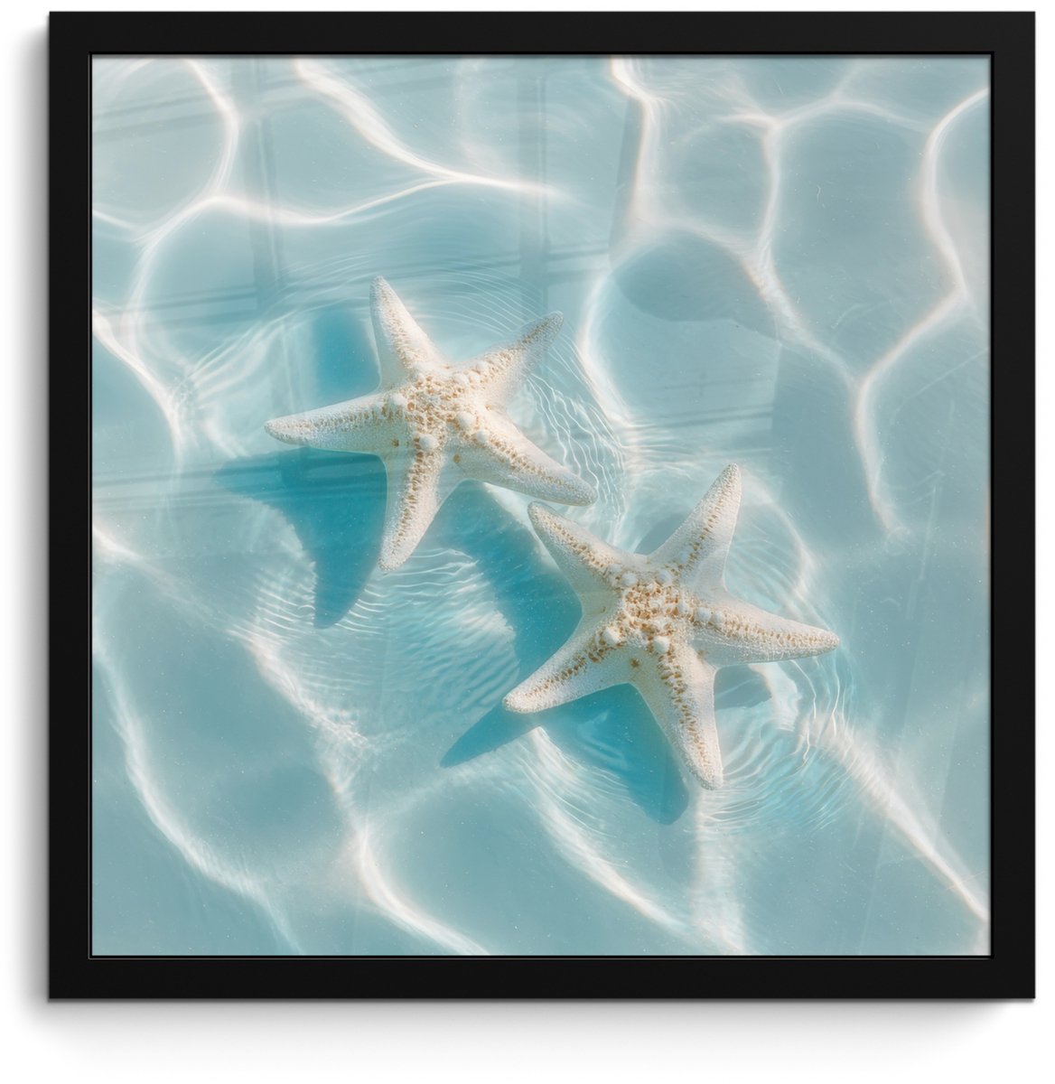 FrameYourWall Poster in lijst - Fotolijst 40x40 cm - Posters - Zeesterren - Golvend water - Rustgevend - Posterlijst zwart - Decoratie - Wanddecoratie woonkamer - Muurdecoratie slaapkamer