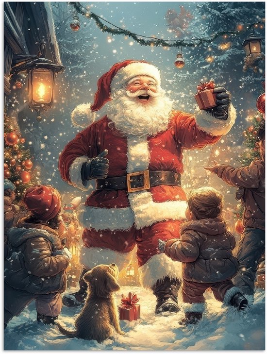 Poster 60x80 cm - Kerstvreugde - Sneeuw - Kleurrijk - Posters - Kamer decoratie - Wanddecoratie woonkamer - Muurdecoratie slaapkamer - Kerstversiering - Kerstdecoratie voor binnen - Kerstmis