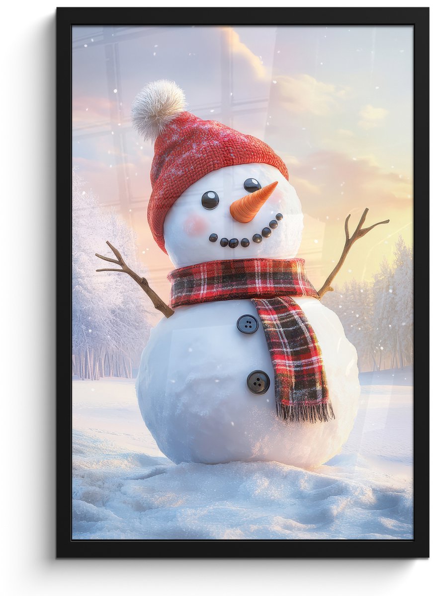 FrameYourWall Poster in lijst - Fotolijst 40x60 cm - Posters - Sneeuwpop - Zonsondergang - Wit - Posterlijst zwart - Decoratie - Wanddecoratie woonkamer - Muurdecoratie slaapkamer