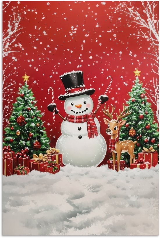 Poster 60x90 cm - Feestvreugde - Winterbos - Kleurrijk - Posters - Kamer decoratie - Wanddecoratie woonkamer - Muurdecoratie slaapkamer