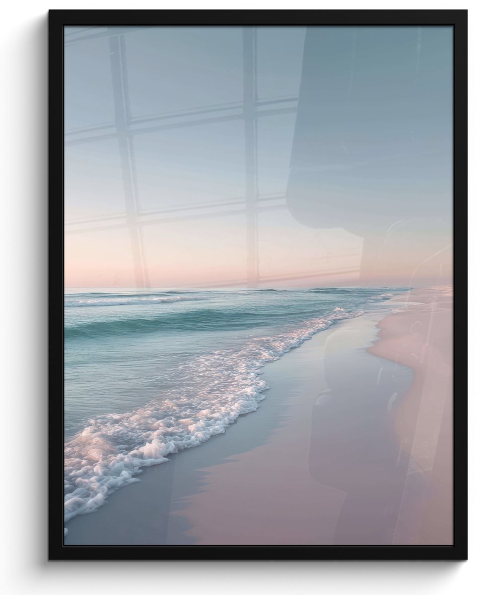 FrameYourWall Poster in lijst - Fotolijst 60x80 cm - Posters - Kustlijn - Pastel - water - Posterlijst zwart - Decoratie - Wanddecoratie woonkamer - Muurdecoratie slaapkamer