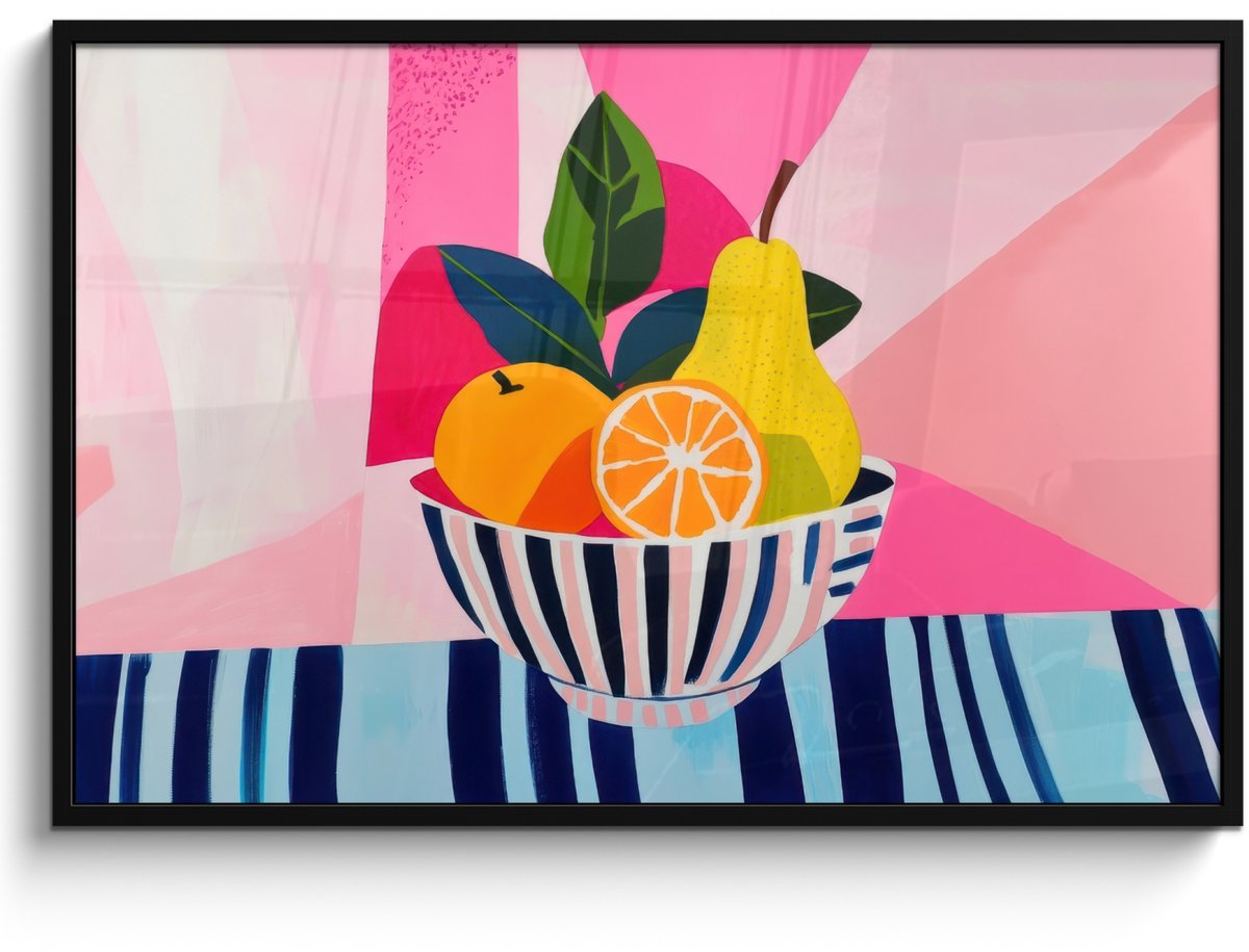 FrameYourWall Poster in lijst - Fotolijst 120x80 cm - Posters - Fruit - Abstracte achtergrond - Roze - Posterlijst zwart - Decoratie - Wanddecoratie woonkamer - Muurdecoratie slaapkamer
