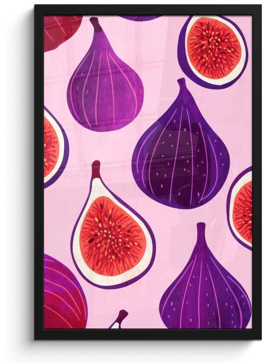 FrameYourWall Poster in lijst - Fotolijst 40x60 cm - Posters - Vijgen - Roze - Paars - Posterlijst zwart - Decoratie - Wanddecoratie woonkamer - Muurdecoratie slaapkamer