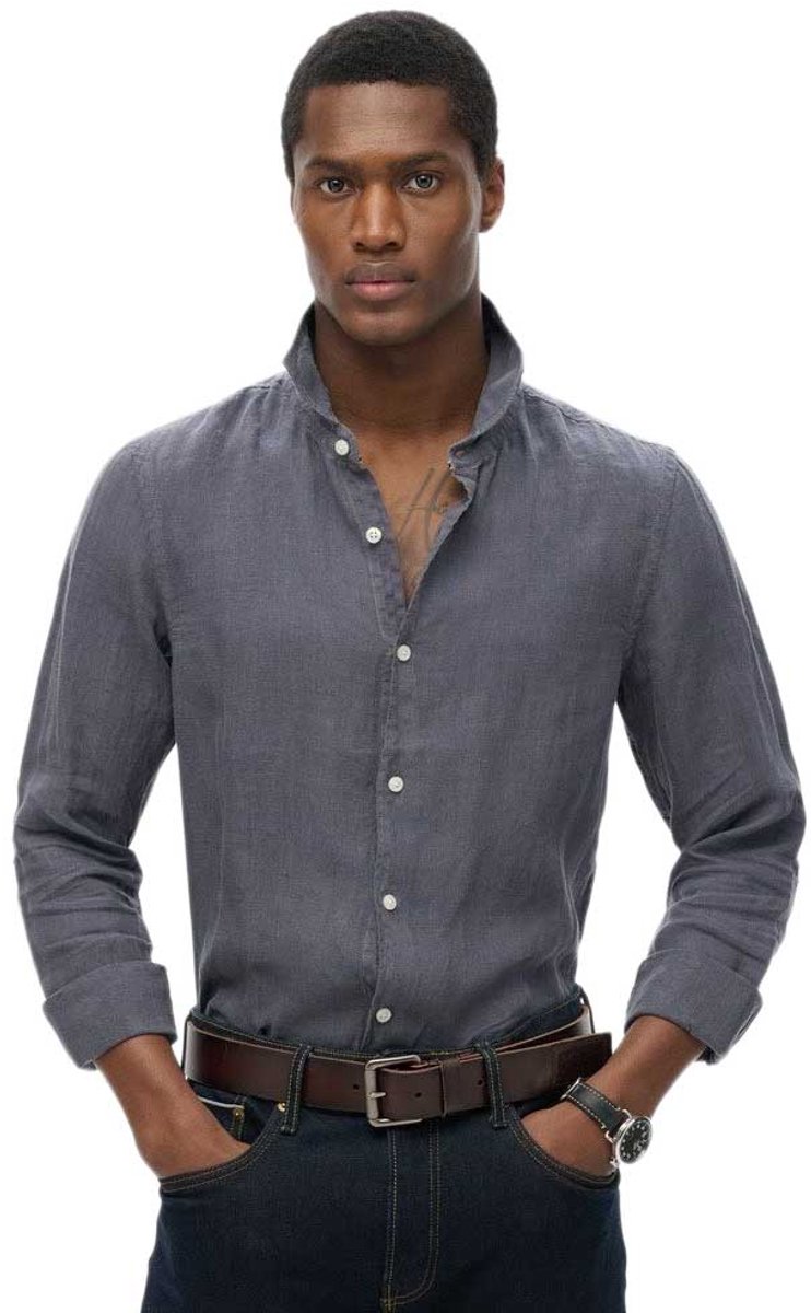 Superdry Linnen vakantie-overhemd met lange mouwen Heren Lange mouwen shirts Grijs