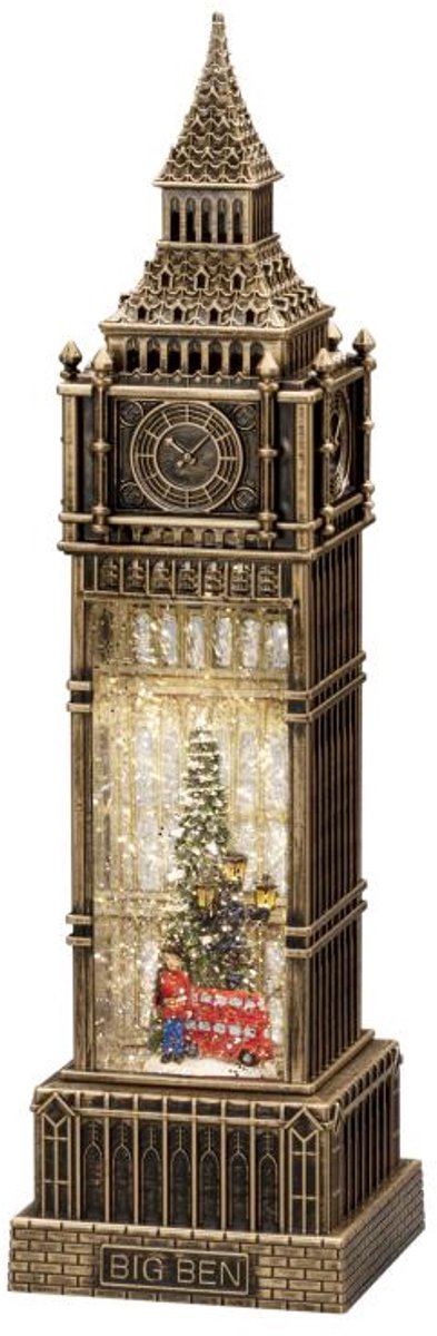 Kerstlantaarn voor binnen – Big Ben met bus en kerstboom - Warm wit – 38cm - Sneeuwlantaarn - Kerstverlichting op USB & batterijen incl. Timer – foto 8