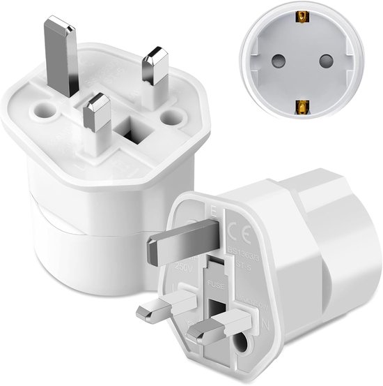 UK adapter reisadapter, 2 stuks adapter Engeland Duitsland stekker, Engeland Duitsland stekker, type G, UK stopcontact Travel Plug voor Engeland UK, Ierland, Singapore, Hong Kong, Polen, Dubai