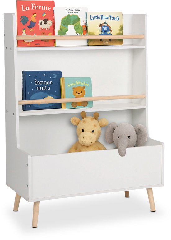 Kinderboekenkast met speelgoedkist - 94 cm - wit