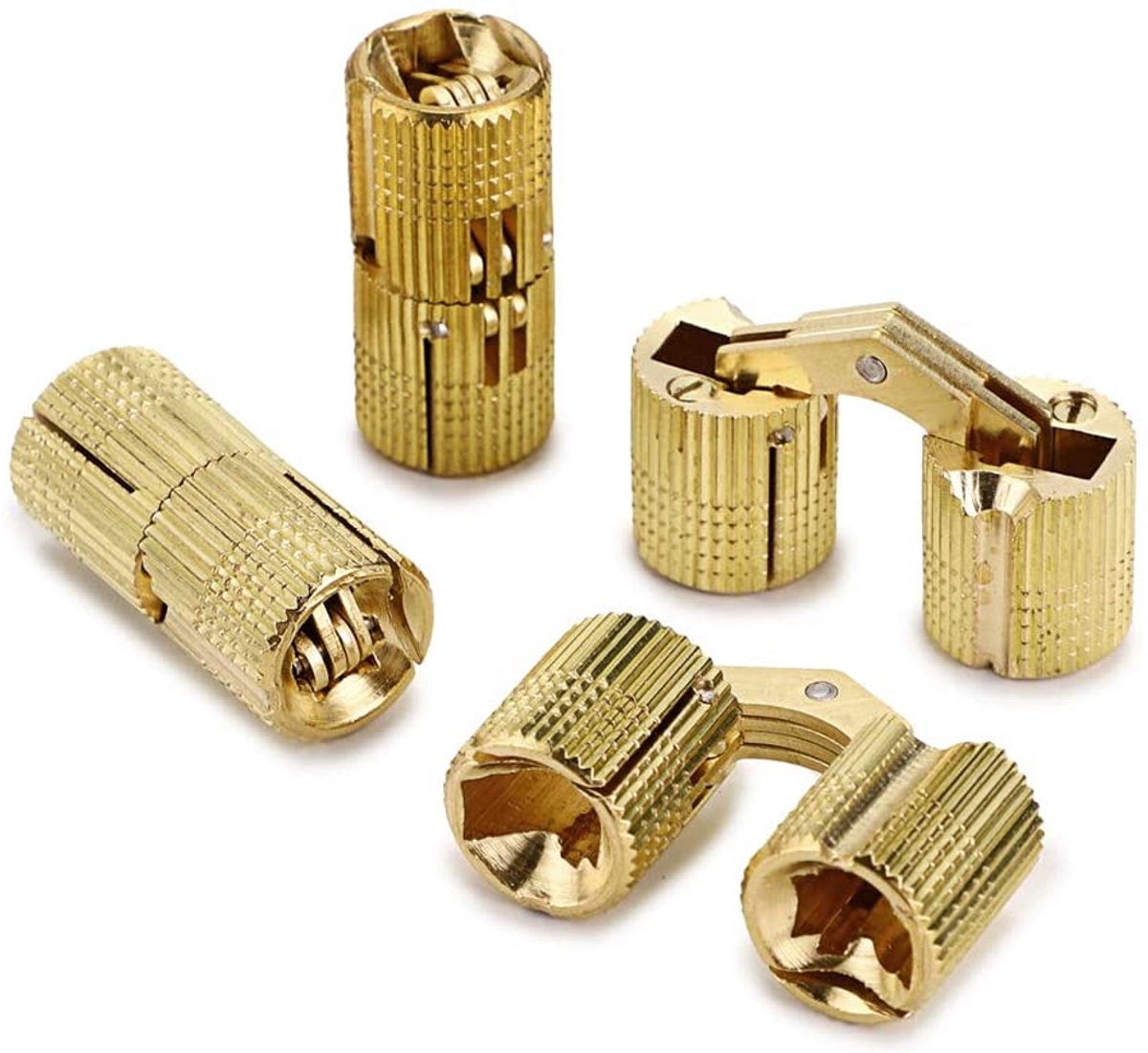 QTTVBTNA 4 Stuks Verborgen Messing Scharnieren – Cilindrische Onzichtbare Scharnieren – Metaal - 10mm – Voor Kasten, Deuren & Dozen