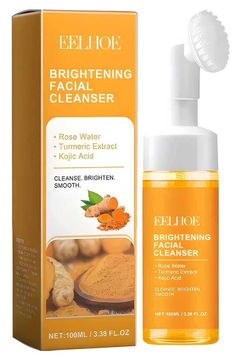 Kurkuma Gezichtsreiniger met Siliconen Borstel – Diep Reinigende Turmeric Facial Foam Cleanser voor een Stralende en Zachte Huid – Verwijdert Onzuiverheden Verhelderend en Vermindert Puistjes – Schuimende Gezichtsreiniging - Korean Skincare - Zeep