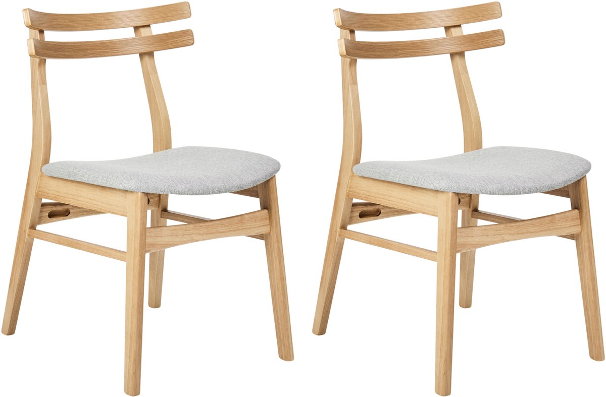 BELIANI CYNTHIANA - Eetkamerstoel set van 2 - Lichtgrijs - Licht hout/Stof
