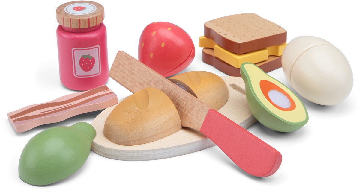 Woet® Houten Snijset Ontbijt in Opbergdoos - Speelset Ontbijt met Snijplank Brood, Kaas, Ei en Fruit - Educatief Speelgoedeten - Rollenspel Keukenspeelgoed - Vanaf 2 Jaar — afbeelding 2