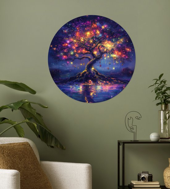 WallCircle® - Muursticker Cercle 50x50 cm - Muurstickers Cosmique - sapin lumineux - Noël - Coloré - Cercle mural salon - Cercle mural chambre - Décoration murale autocollante - Accessoires de décoration murale
