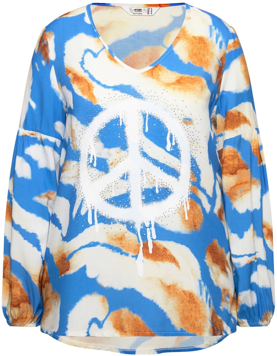 Angel of Style - Dames - Tuniek A-lijn batikpatroon Peace-symbool - Noorderlichtblauw - Maat 44