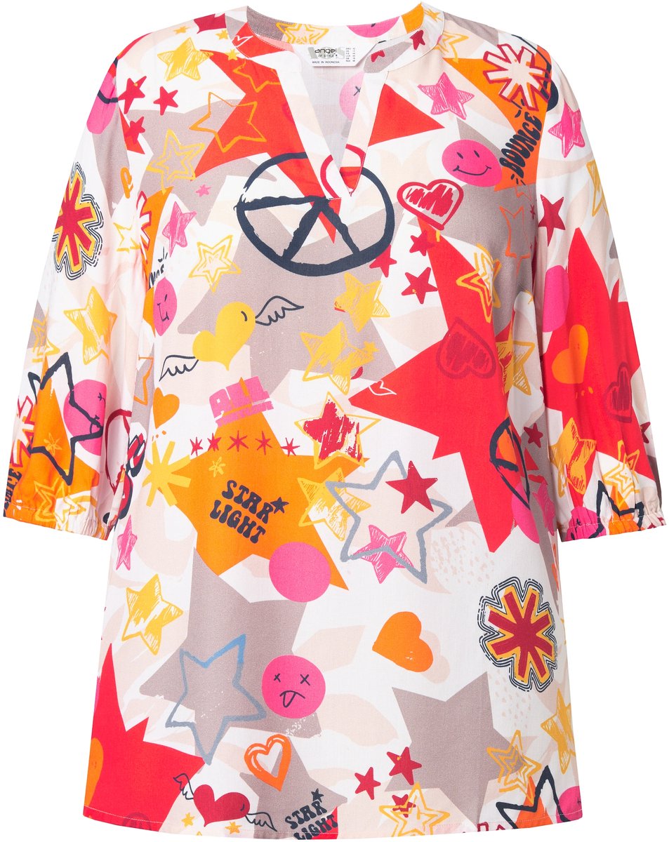 Angel of Style - Dames - Blouse smiley-patchmotief 3/4-mouw - Off-white - Maat 44