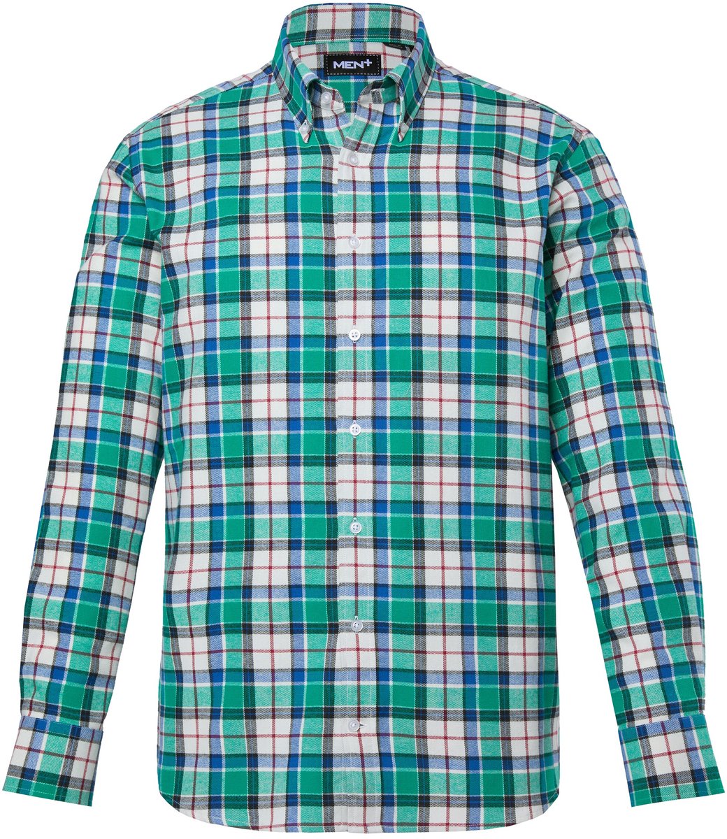 Men Plus - Heren - Geruit flanellen overhemd lange mouwen buttondown-kraag - Smaragdgroen - Maat L