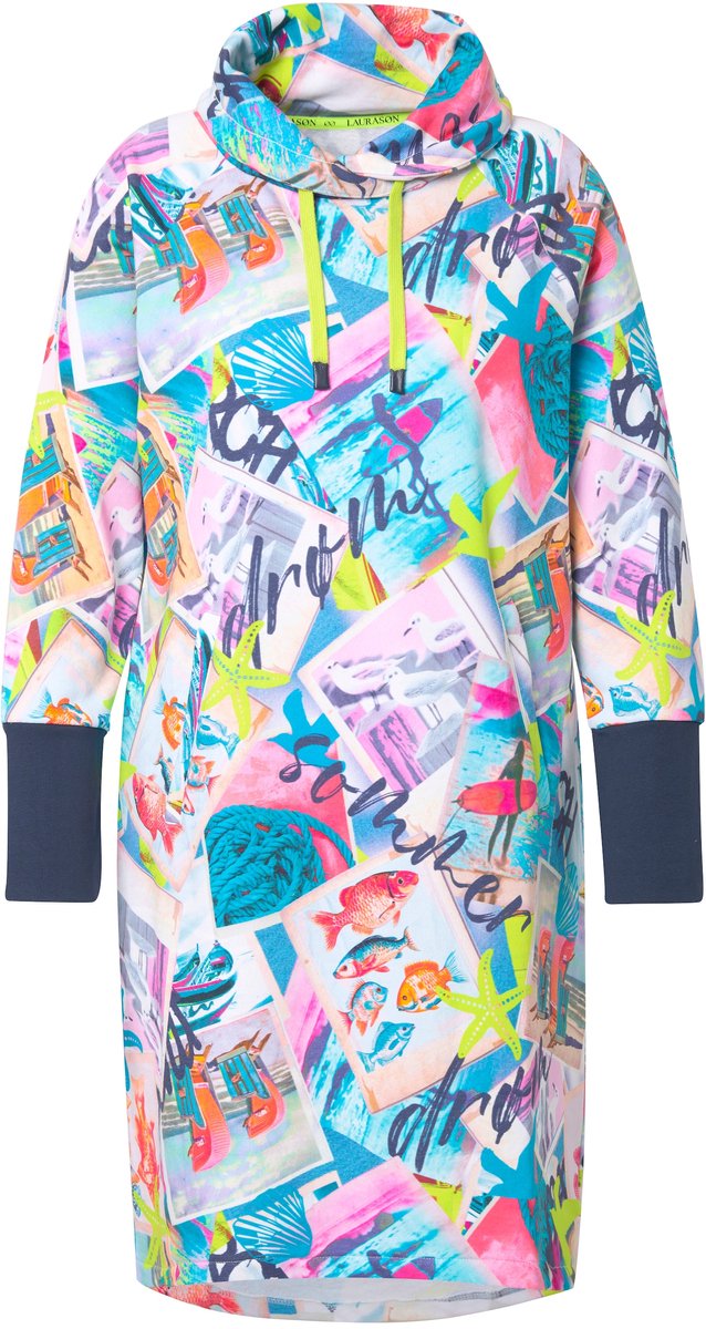 Laurasøn - Dames - Sweatjurk capuchon lange mouw OEKO-TEX - Lagune - Maat 56+