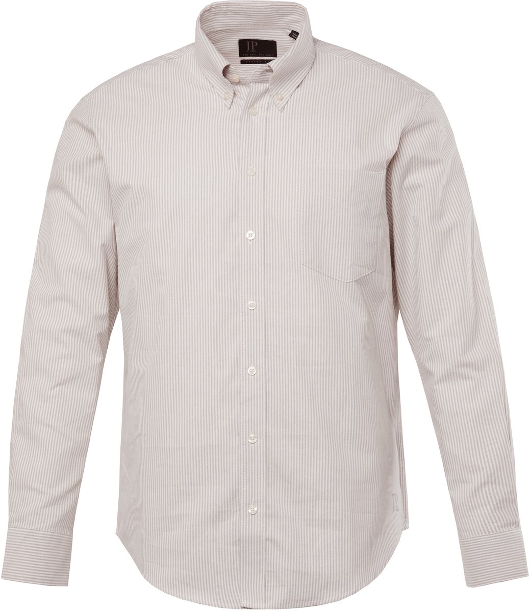 JP 1880 - Heren - Gestreept overhemd lange mouwen buttondown-kraag Modern Fit - Off-white - Maat XL