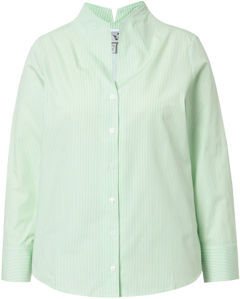 Ulla Popken - Dames - Blouse strepen goblet kraag lange mouwen - Limoengroen - Maat 50+