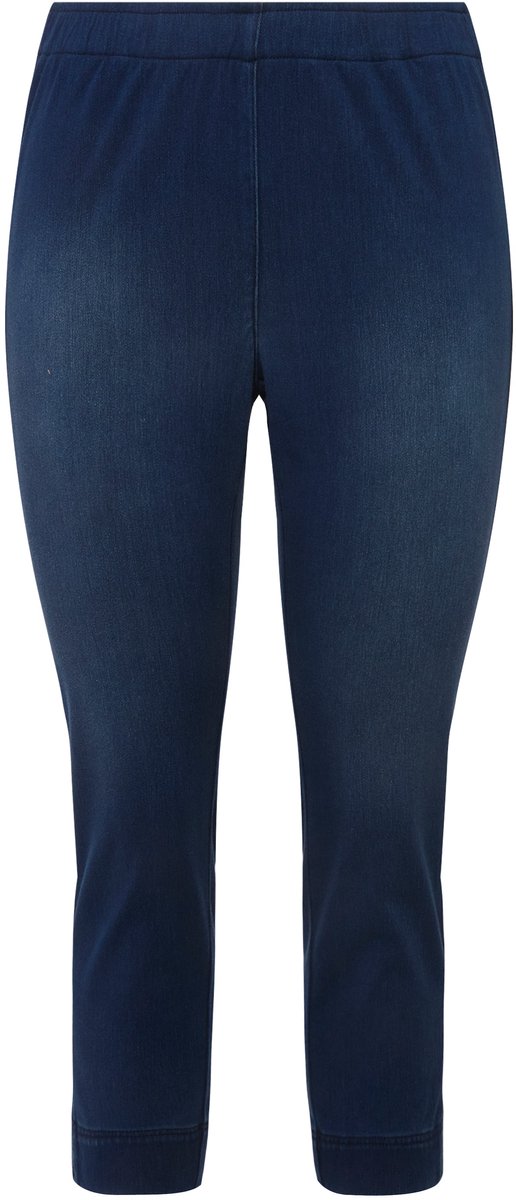 Ulla Popken - Dames - Jersey capri Sienna smalle pijpen zoomsplitten - Donkerblauw - Maat 58