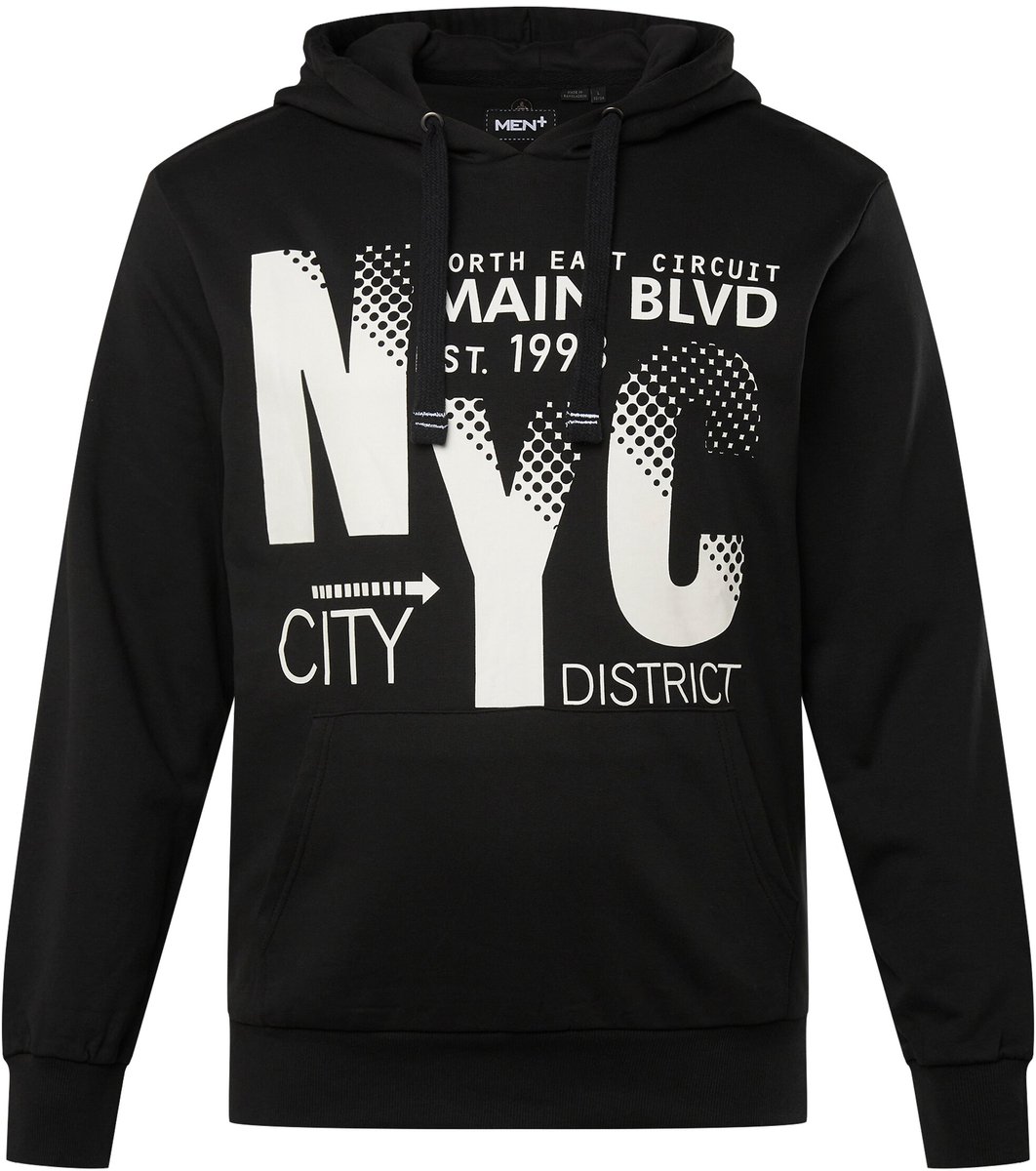 Men Plus - Heren - Hoodie capuchontrui NYC print - Zwart - Maat 60+