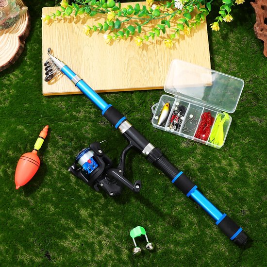 Set de pêche : 2 cannes à pêche pliables, 1 canne à lancer, 1 flotteur et appâts. | Kit de démarrage complet pour débutants et confirmés