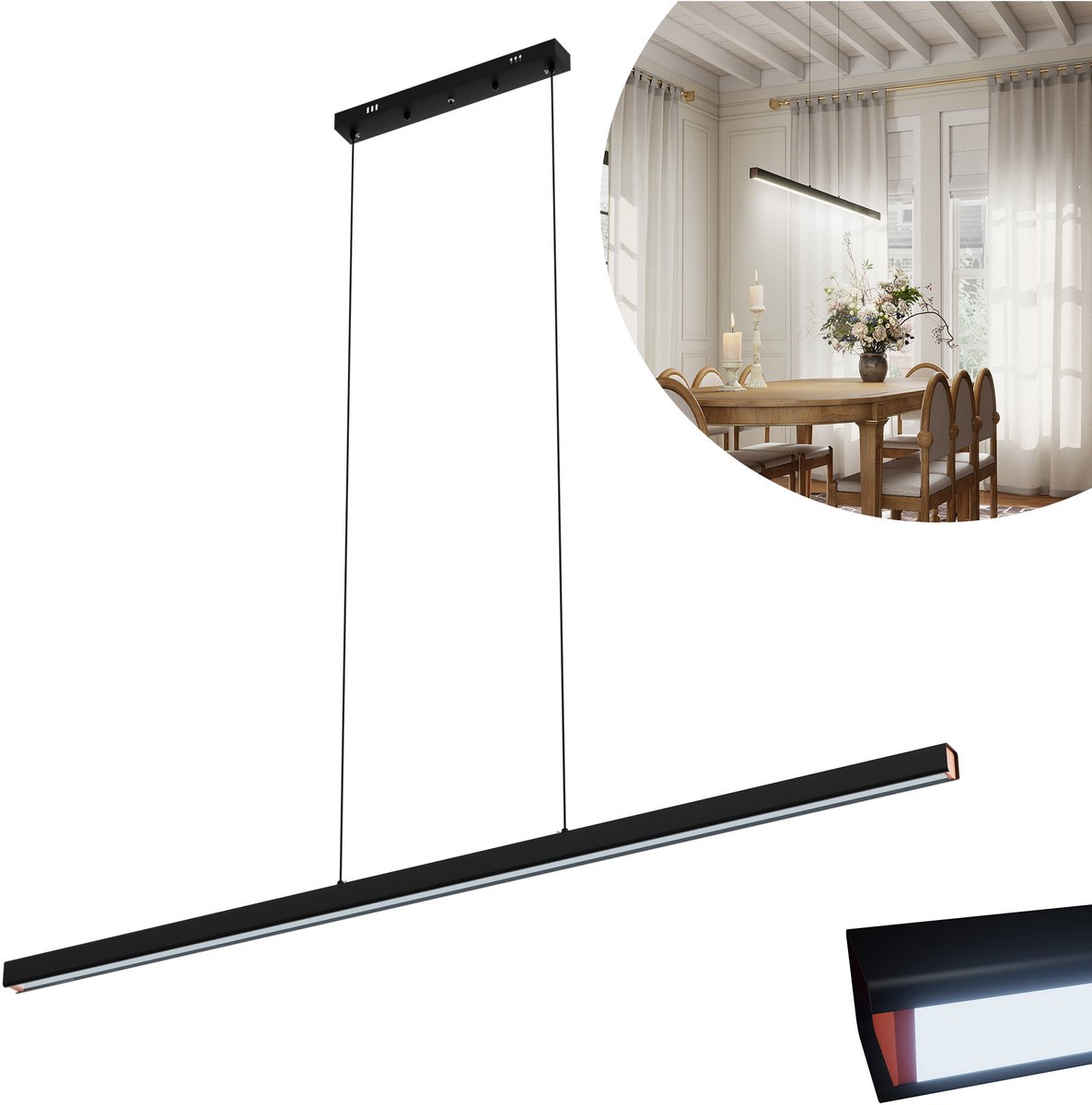 MODERNE LED PENDELLEUCHTE 60W WARMWEIß HÖHENVERSTELLBAR HÄNGELEUCHTE HÄNGELAMPE LINEARE DESIGN ESSZIMMERLAMPE DECKENLAMPE FÜR WOHNZIMMER, ESSZIMMER, KÜCHE, SCHLAFZIMMER, BÜRO