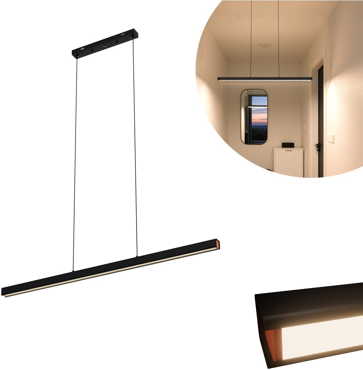 MODERNE LED PENDELLEUCHTE 48W WARMWEIß HÖHENVERSTELLBAR HÄNGELEUCHTE HÄNGELAMPE LINEARE DESIGN ESSZIMMERLAMPE DECKENLAMPE FÜR WOHNZIMMER, ESSZIMMER, KÜCHE, SCHLAFZIMMER, BÜRO