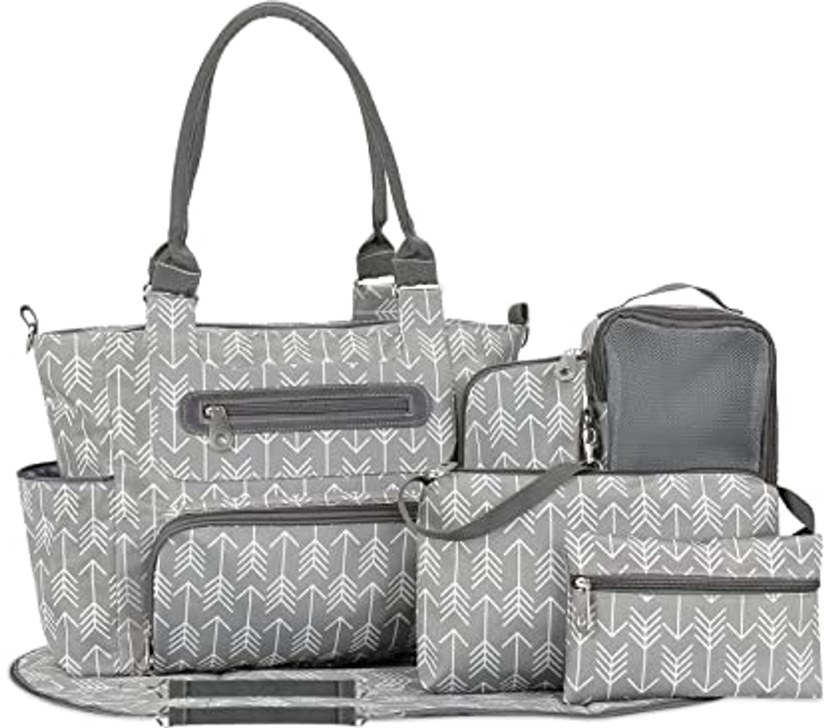 Image of 7-delige multifunctionele luiertas voor baby's - met aankleedkussen en kinderwagenriemen, ideaal voor onderweg