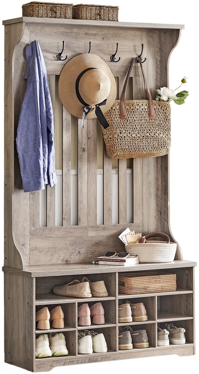 SureDeal® - Kapstokkast - Donkergrijs - Hout - 100x35x180 cm - Met Legplanken - Hal - Slaapkamer