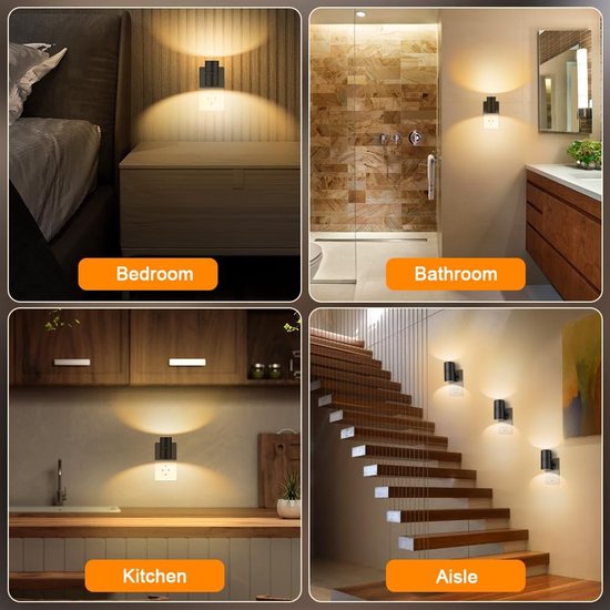 LED Nachtlampje Enkel - Stekker Inbouw - Warm Wit Licht 3000K - Dimbaar 0-100 Lumen - Bewegingssensor - Automatisch Aan/Uit - Voor Slaapkamer en Gang - Zwart Design van Merkloos — afbeelding 5