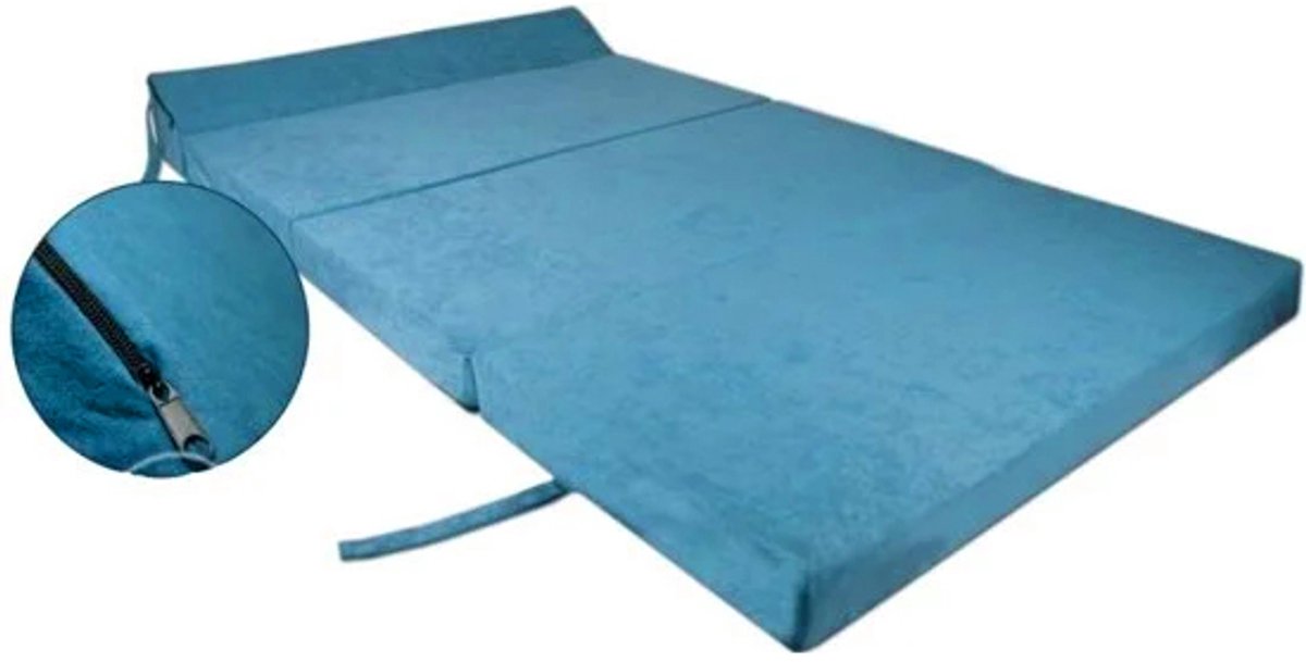 Opvouwbaar matras met hoofdkussen - Petrol - Wasbare hoes - 200x120x10 cm - Polyether vulling