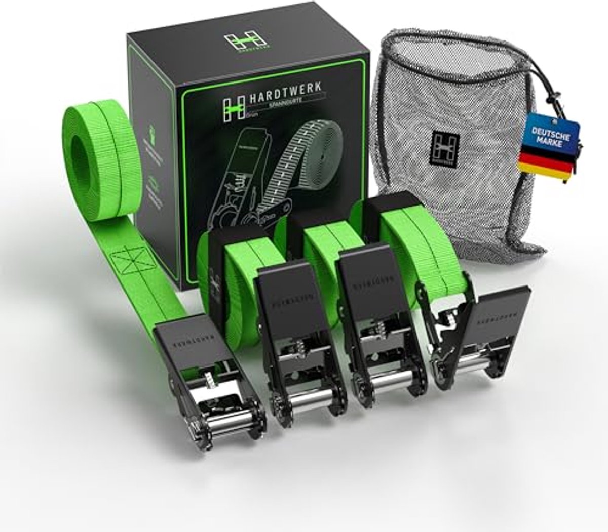Spanbanden met ratel - Set van 4, 6 m, 1000 kg grijpkracht, TÜV & GS-gecertificeerd, voor professioneel gebruik en camping