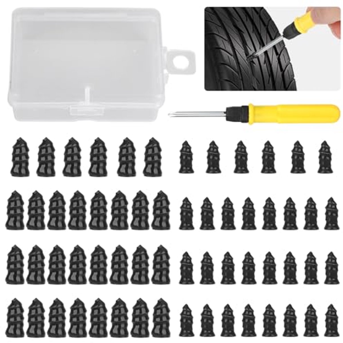 Bandenreparatieset 60-delig - Rubber spijkers en zelfbedieningsschroeven voor auto, motor en fiets