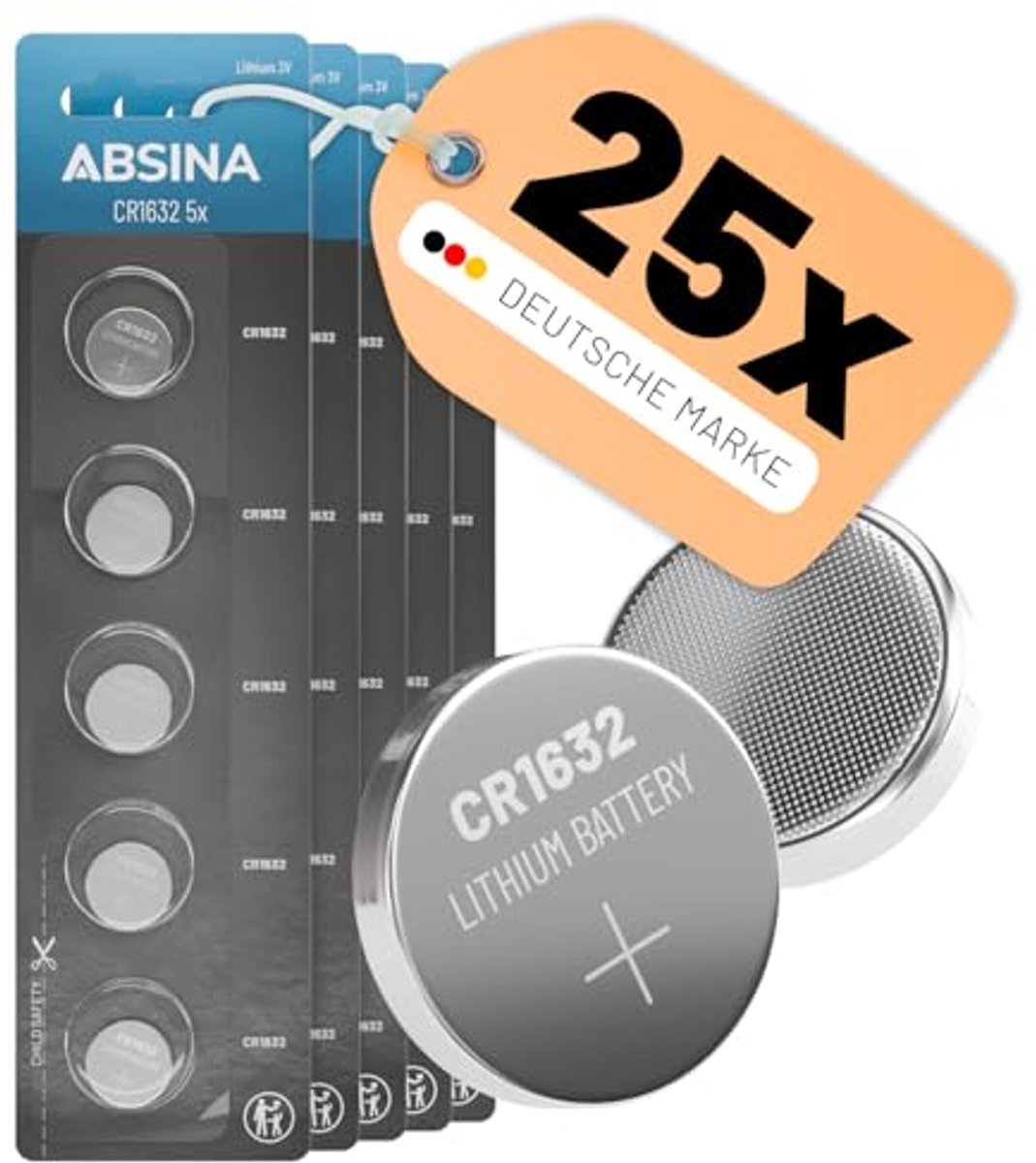 Lithium CR1632 Knoopcelbatterijen - 5 Stuks, Lekvrij en Lange Houdbaarheid