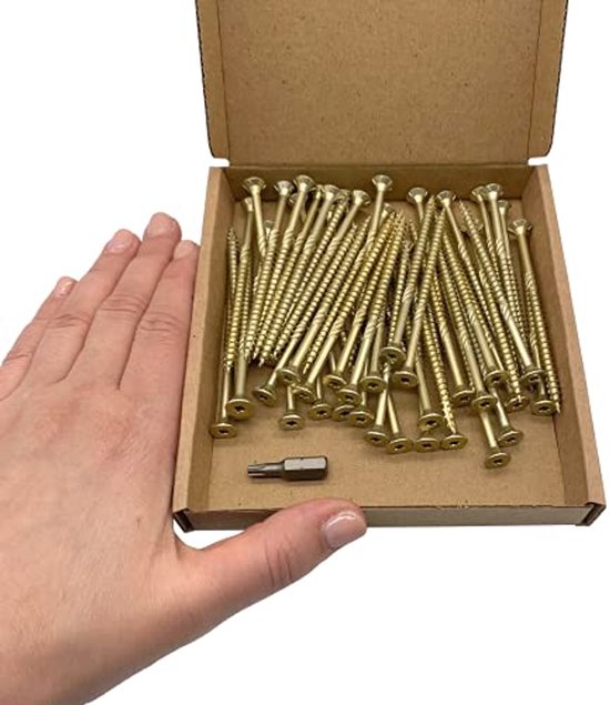 16 Stuks Verzinkte Houtschroeven – 6,0 X 200 Mm – Torx, Verzonken Kop, Type 17 – Inclusief Bit – Ideaal Voor Stevig Houtwerk