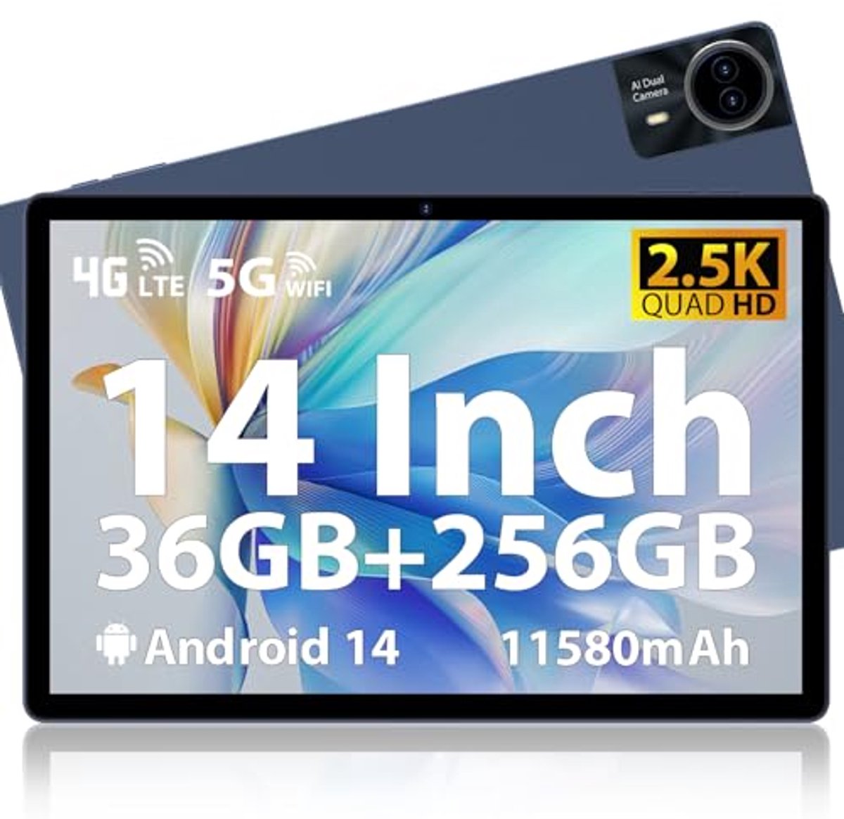 Android 14 Tablet 14 inch FHD Touchscreen met 36 GB RAM en 256 GB ROM - Meeslepende Ervaring met SIM 4G LTE/5G en GPS