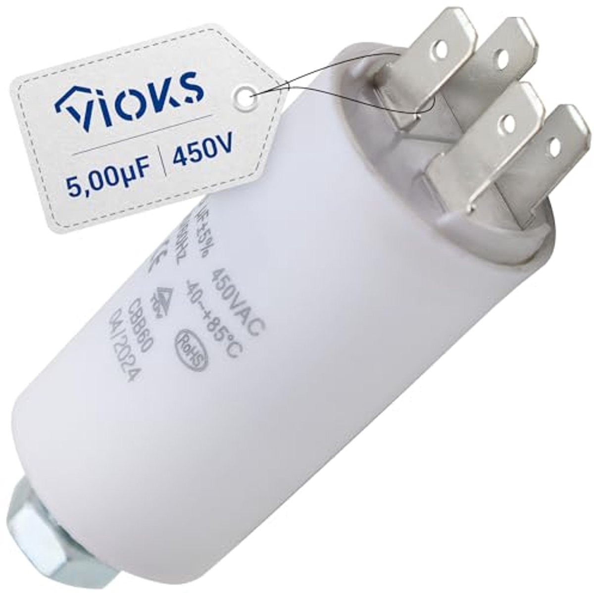 Universele motorcondensator 5µF 450V met AMP plug