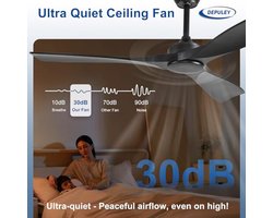 Stille plafondventilator zonder licht voor buiten | 132 cm | Ventilator met afstandsbediening en app | Omkeerbare DC-motor voor huis en tuin