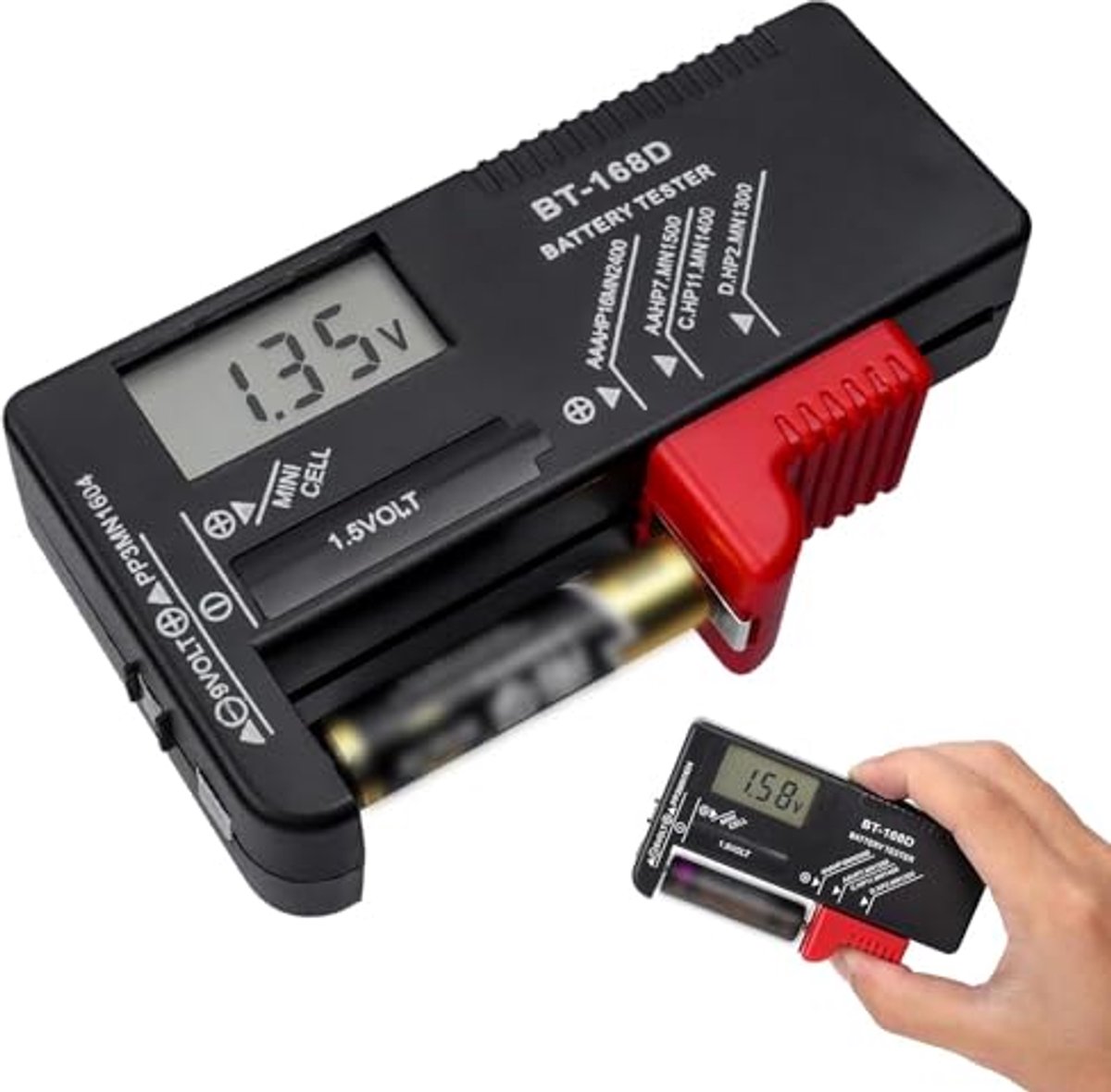 Universele Digitale Batterijtester voor AA, AAA, C en 9V - Eenvoudig en Nauwkeurig