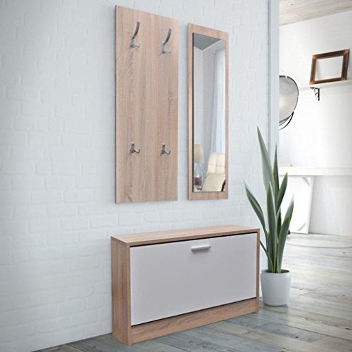 Set van 3 Spiegelkasten met Schuiflade en Opbergruimte voor Schoenen en Accessoires