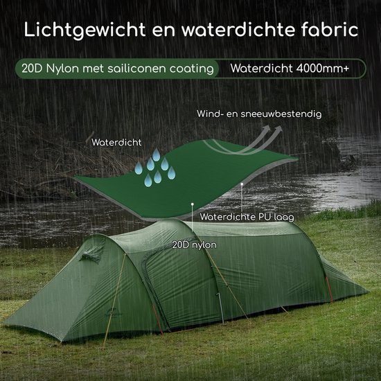 Naturehike® Opalus 3 - 3 persoons tent - Lichtgewicht tent - Incl. grondzeil - 20D 4000MM - Outdoor - Waterdicht - 4-seizoenen - Hiking & Wandelen - Kampeertent - koepeltent - Trekkerstent van Naturehike — afbeelding 2